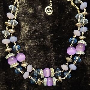 Nice Trifari Purple Blue Beaded Multi-Strand Modern Statement Necklace 15" + 2"